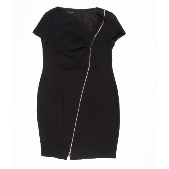 Escada Black Wool Zip Detail Ruched Sheath Dress